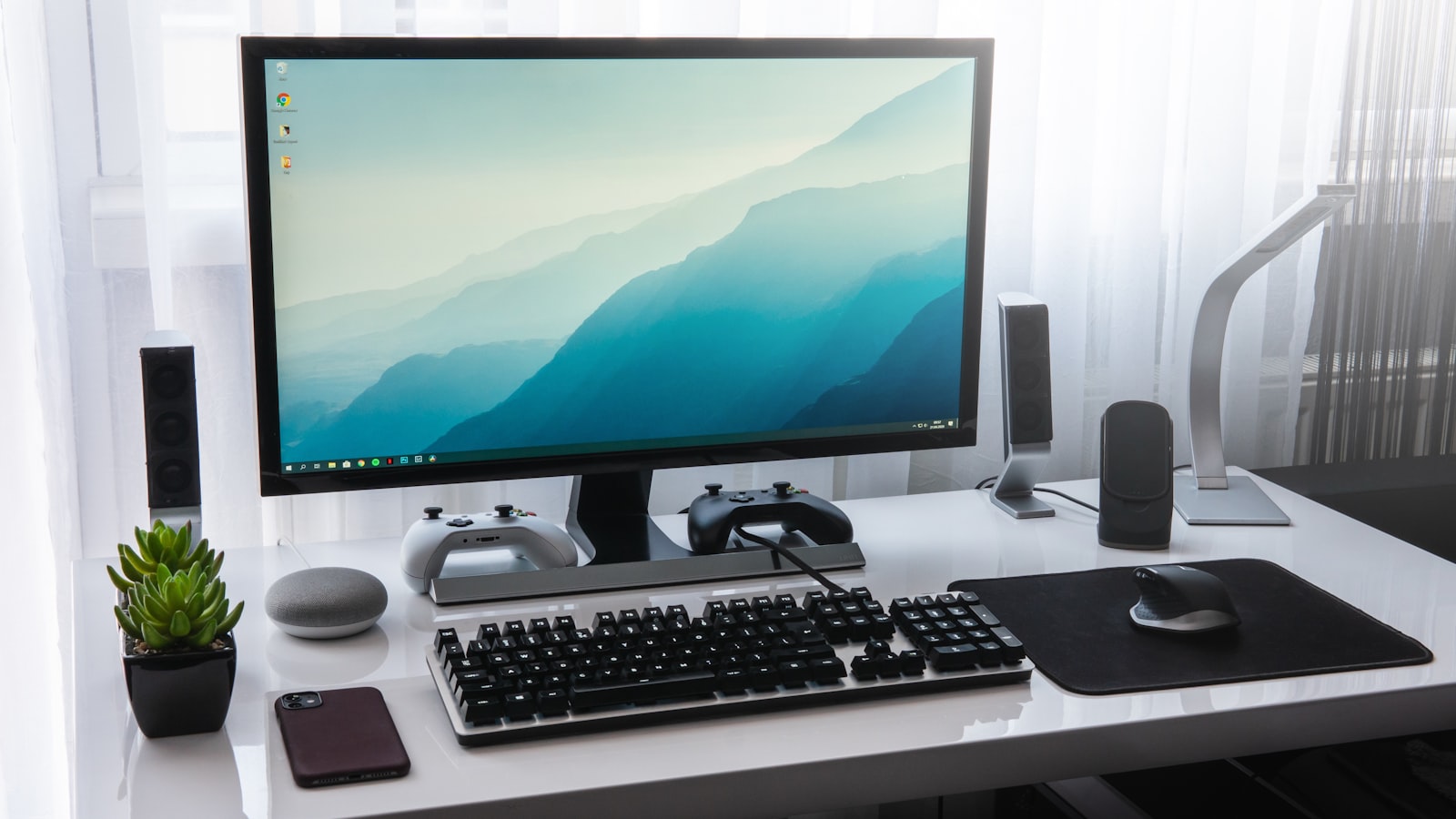 Computer monitor set up on a home office desk